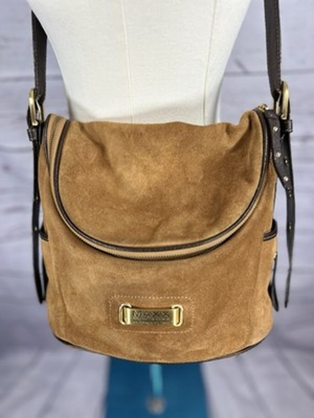 MAXX New York Signature Brown Suede Shoulder Bag Medium Large